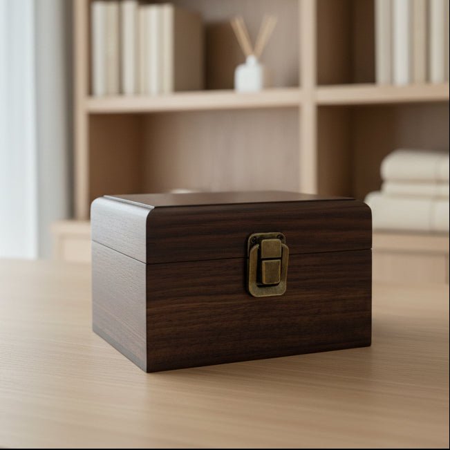 Luxury Black Walnut Essential Oil Box – 6 Hole with Brass Antique Lock & Magnetic Closure - Aromae Essentials